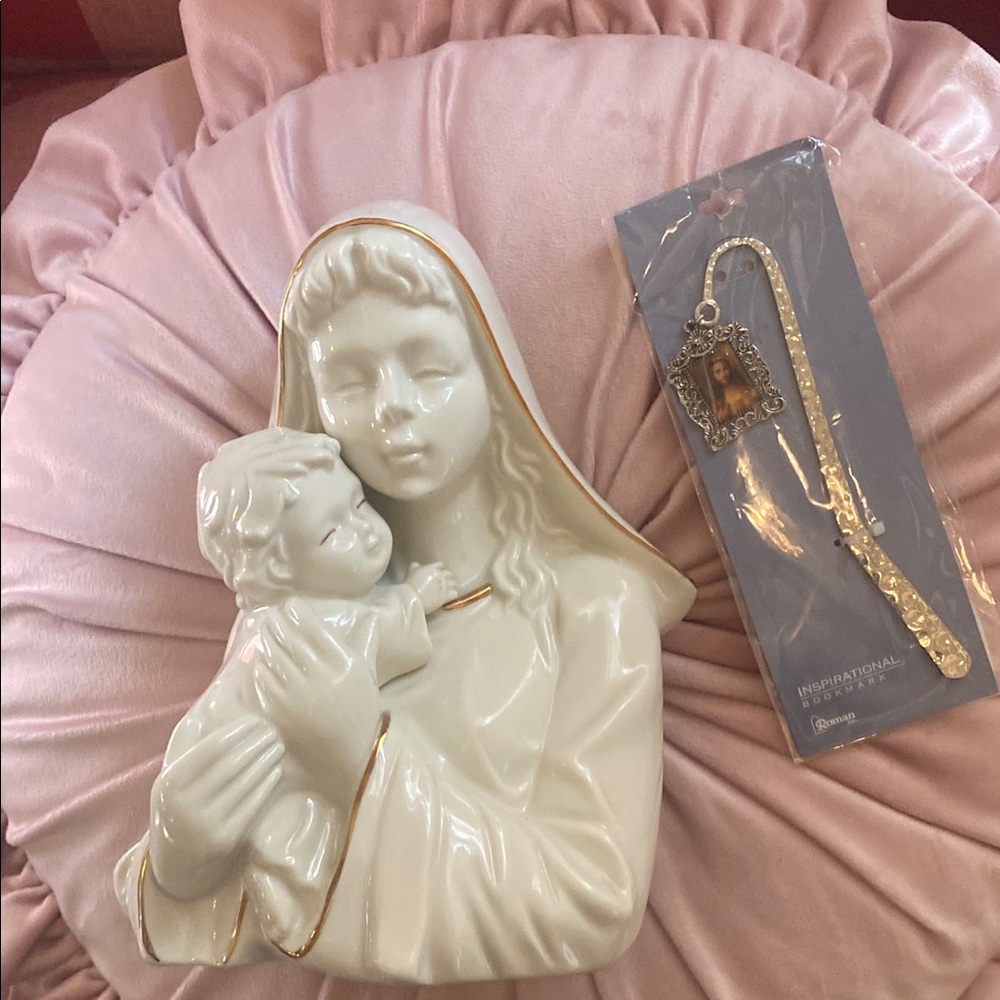 Mikasa Madonna Child Virgin Mary Fine Porcelain & Sacred Heart Jesus Bookmark 🎀